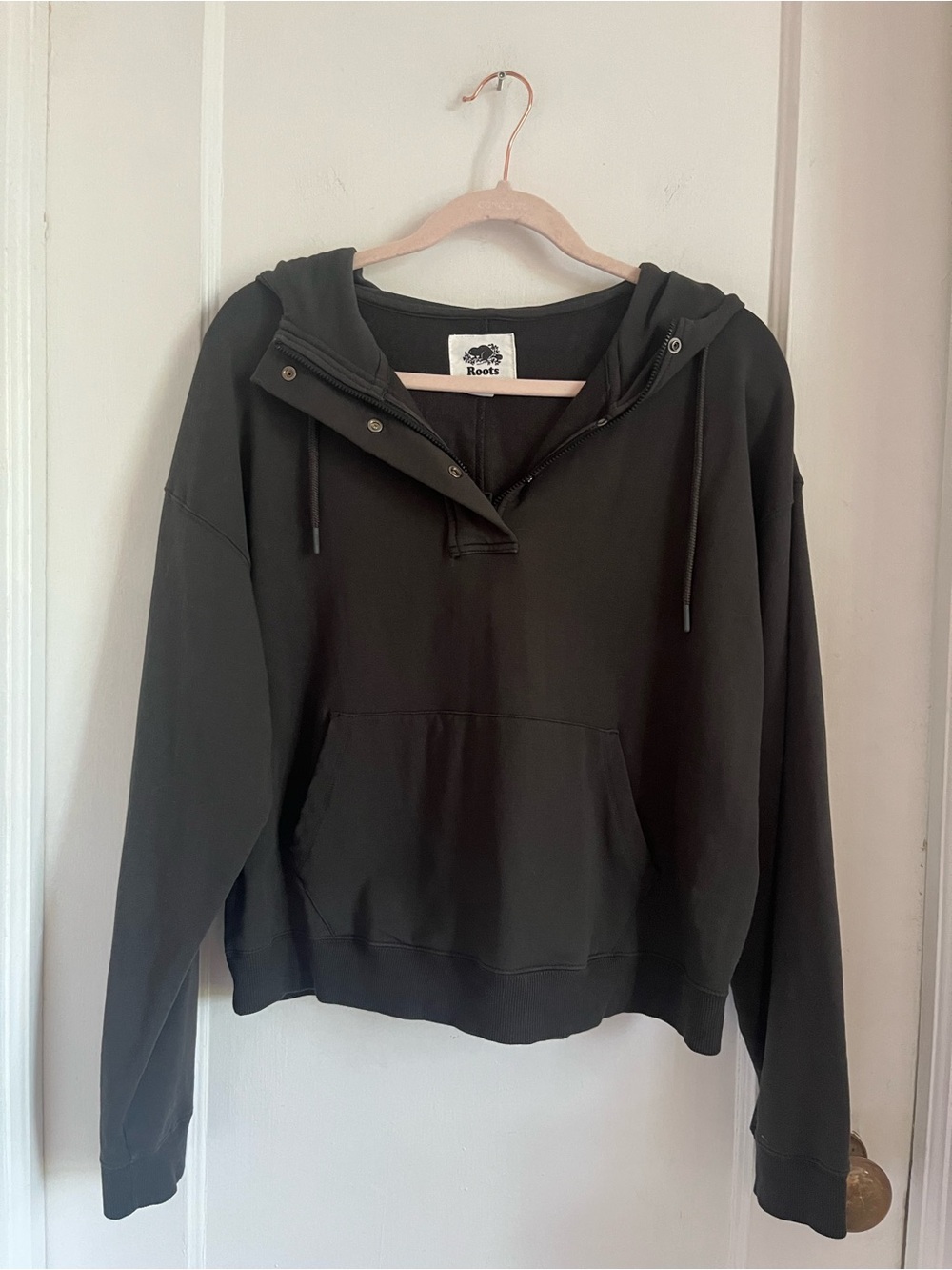 Roots Women's Hooded Pullover Sweater - Charcoal
